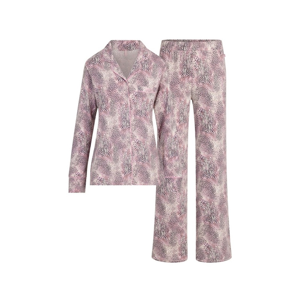 Skims sleep long sleeve button up set in bloom mini multi animal print